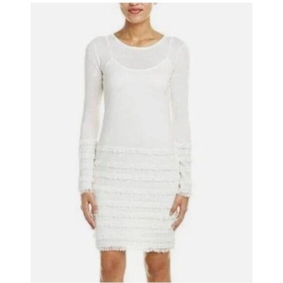 Trina Turk Sass Sweater Dress Ivory Fringe Marino Wool Slip Lined Size XS - Picture 1 of 8